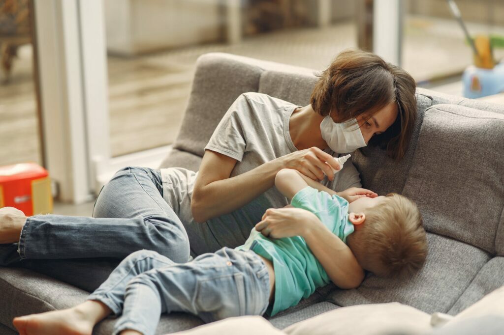 mother with her sick son